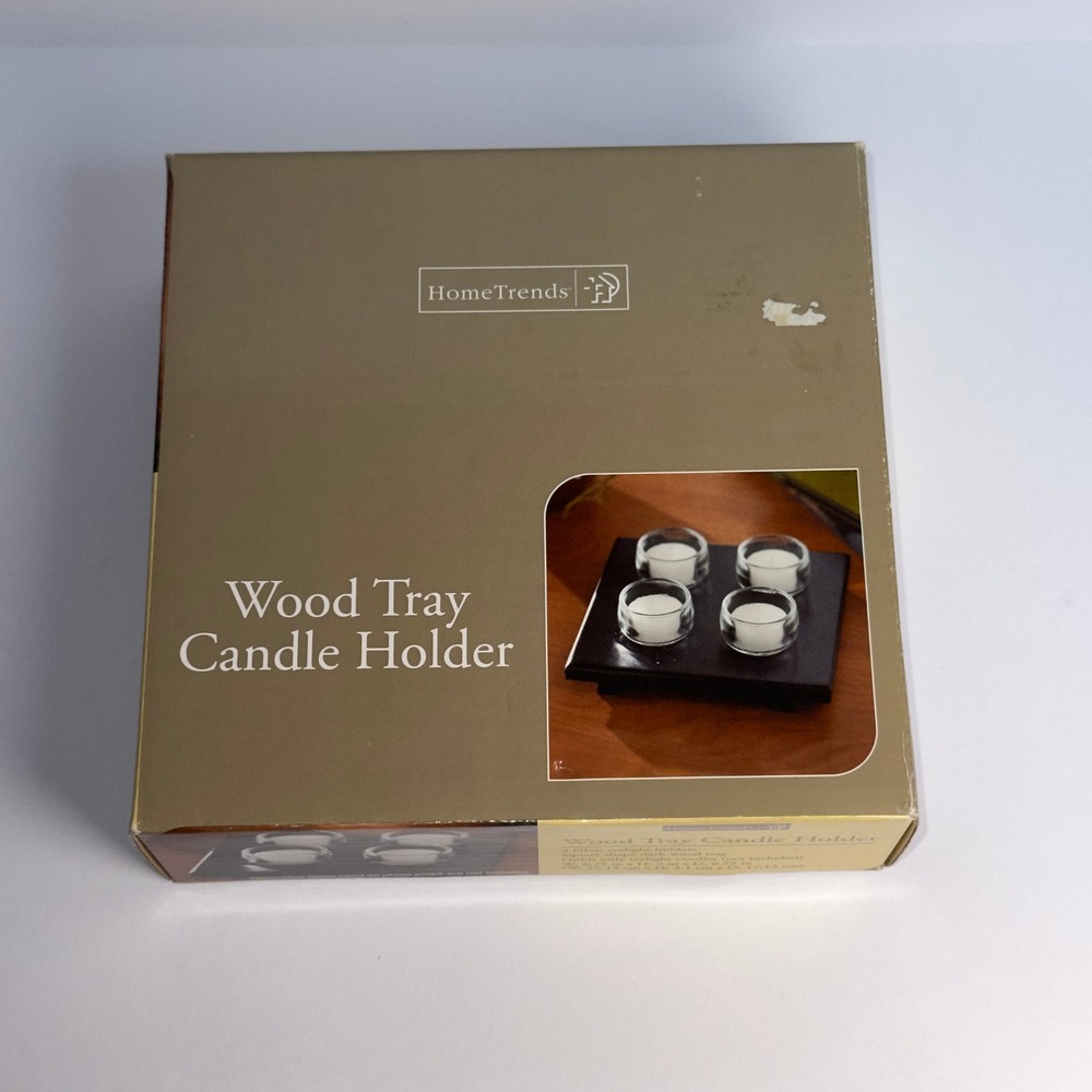Home Trends Square Dark Wood‎ Tray Tealight Candle Holder